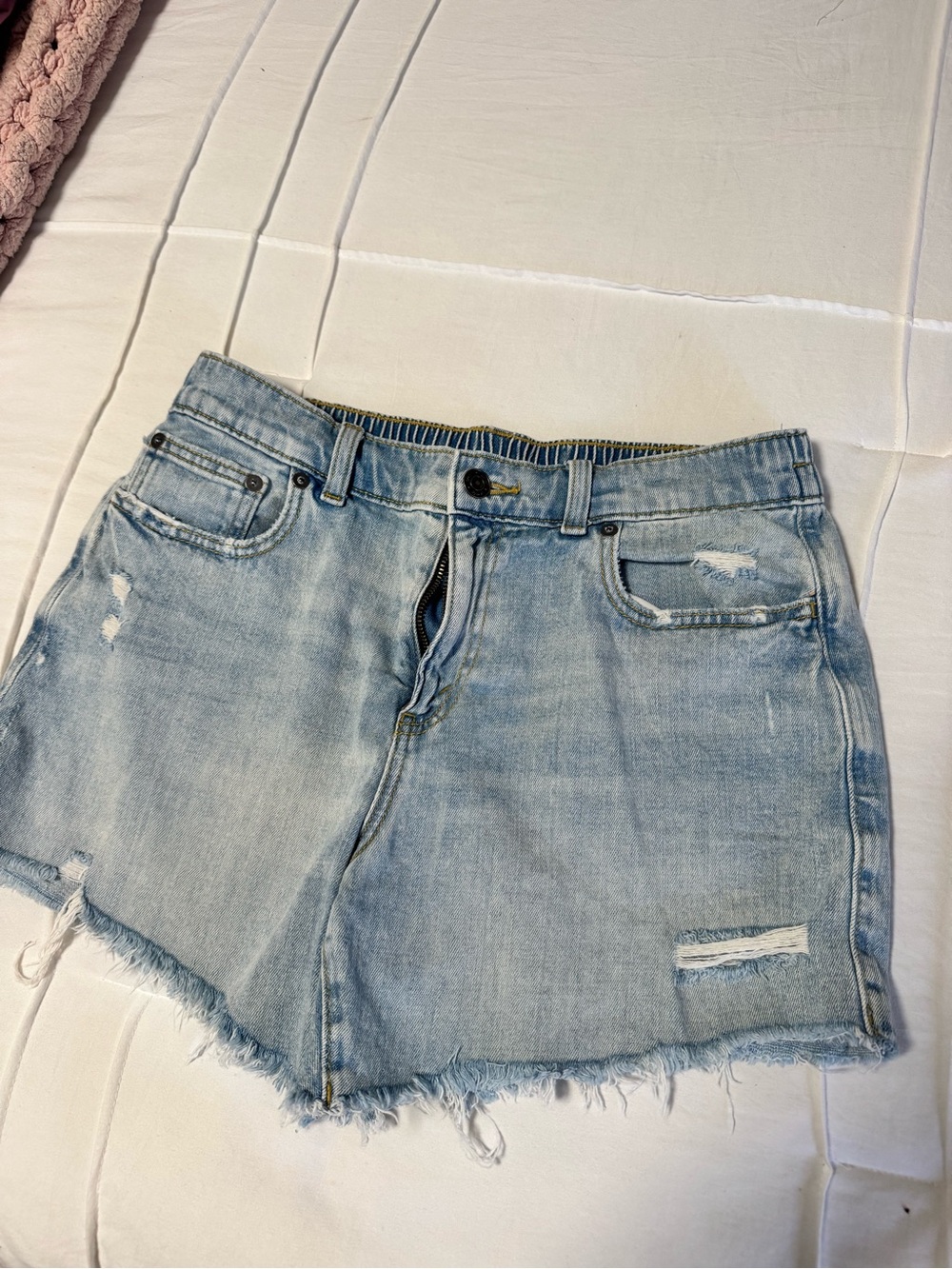 aerie Scrunch Waistband Light Blue Distressed Denim Shorts
